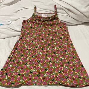 Hanna Andersson 120 6/7 olive pink floral tank cotton shift dress worn once euc